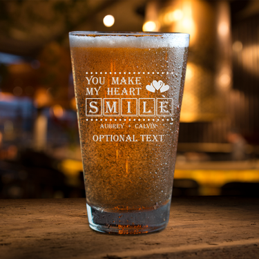 You Make My Heart Smile Engraved Boyfriend Girlfriend Beer Glass